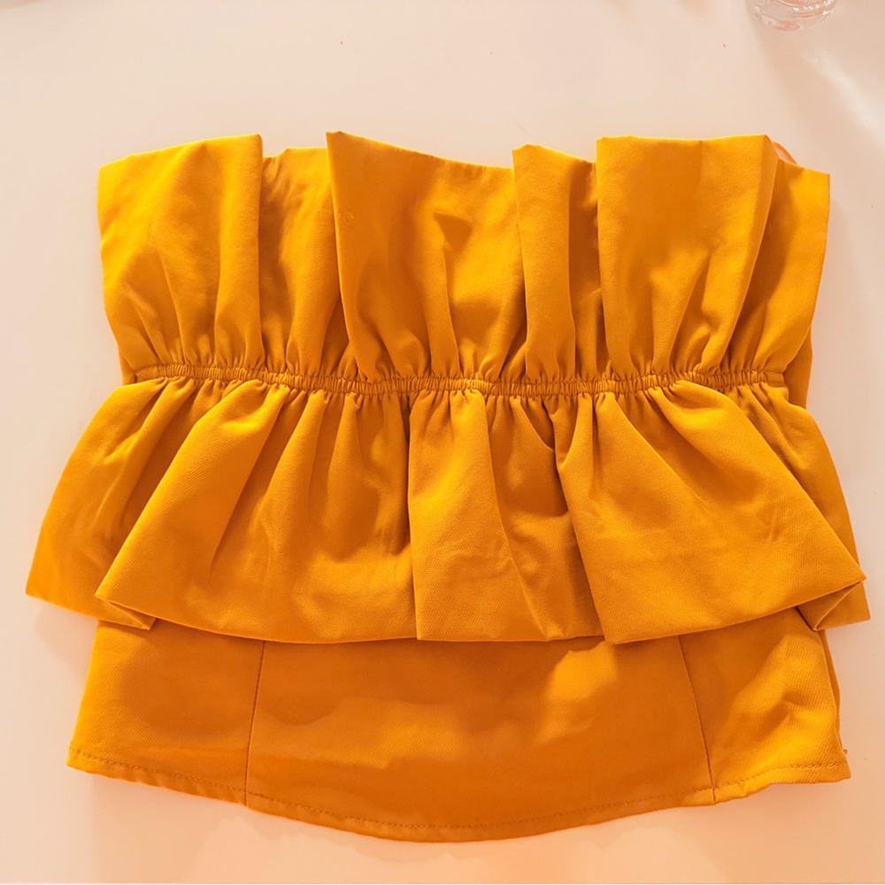 Yellow Ruffle Strapless Tube Top